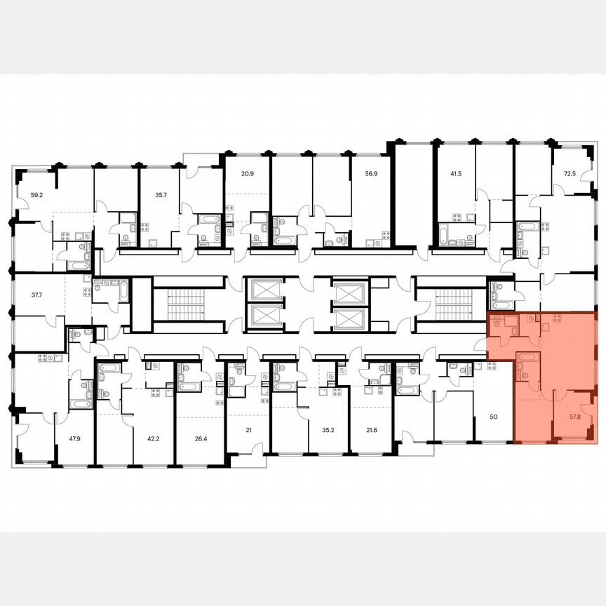 2-к. квартира, 57,8 м², 16/32 эт.