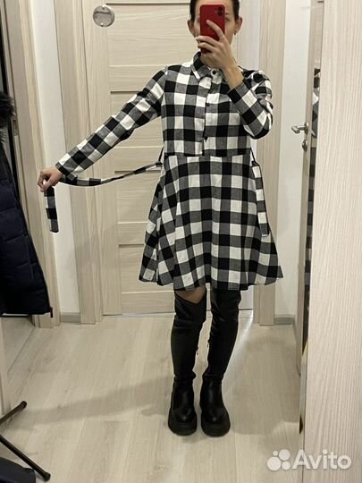 Платье хлопок чёрно-белое в клетку