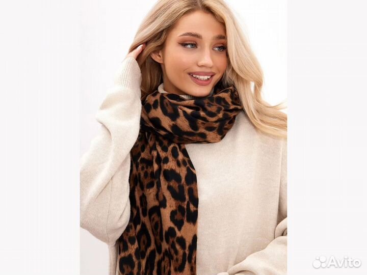 Шарф кашемировый леопард бежевый