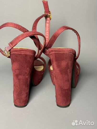 Босоножки бордовые женские на толстом каблуке 38