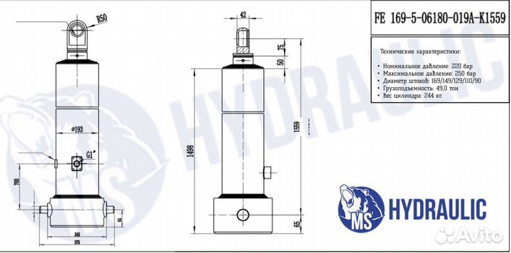 Гидроцилиндр подъема кузова Грюнвальд