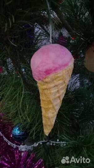 Ватная елочная игрушка мороженое