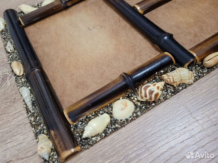 Фоторамка на три фото с ракушками
