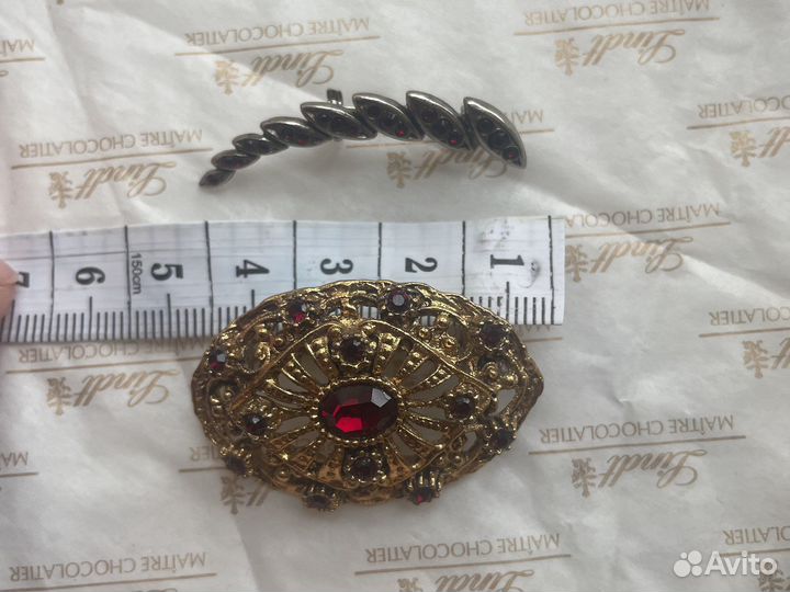 Брошь винтаж Чехия Германия гранатовое стекло