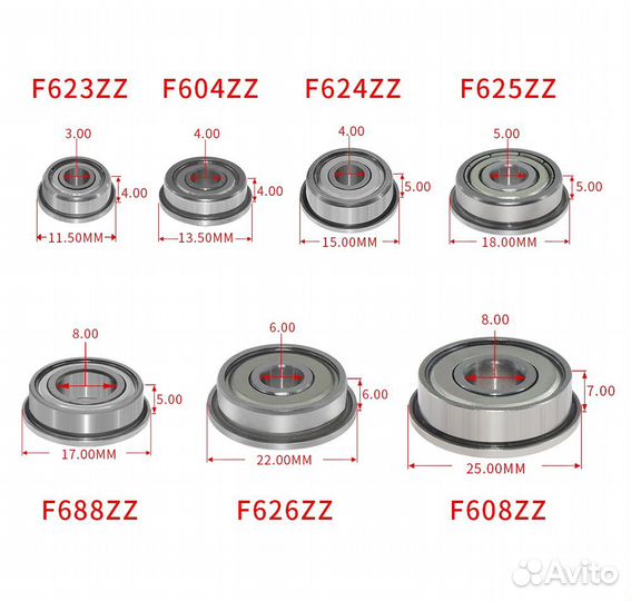 Подшипник F624ZZ фланцевый радиальный (4*13*5 мм)