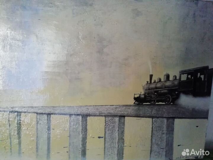 Картина поезд, холст, масло - 50 х 70 см