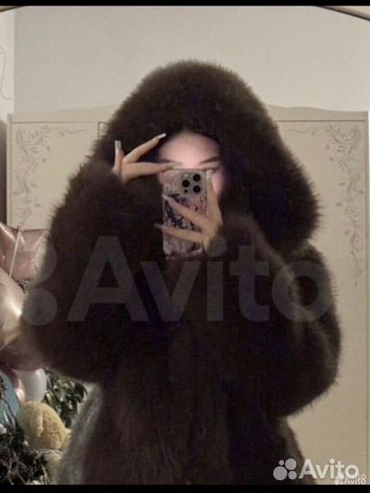 Шуба с капюшоном коричневая XS S lime zara новая