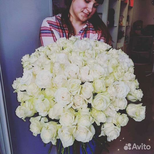 Белые розы Эквадорские высокие 60 см