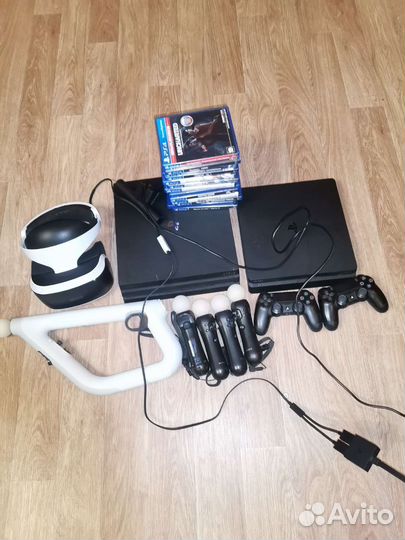 Ps 4 slim VR шлем, aim, move, 50 вр игр