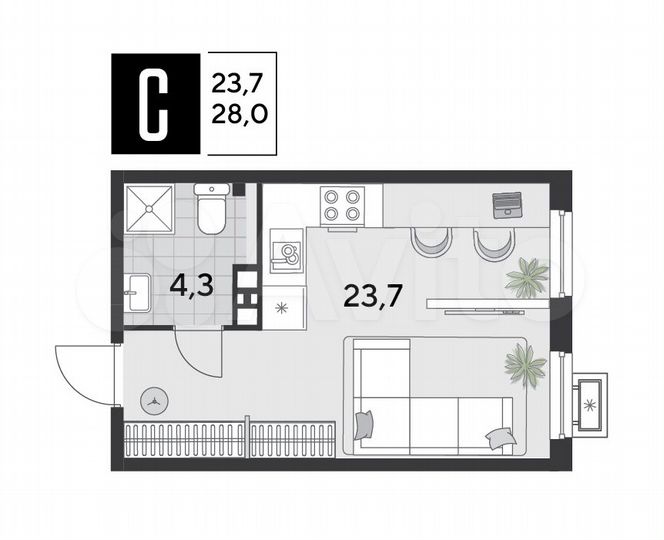 Квартира-студия, 28 м², 9/9 эт.