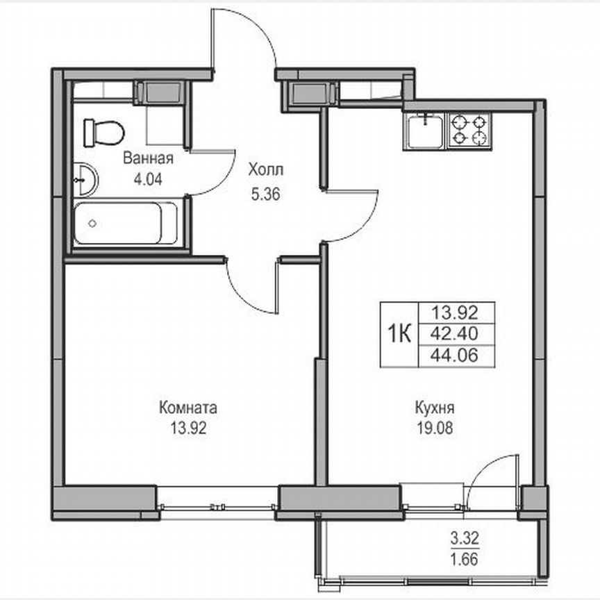 1-к. квартира, 44,1 м², 18/23 эт.