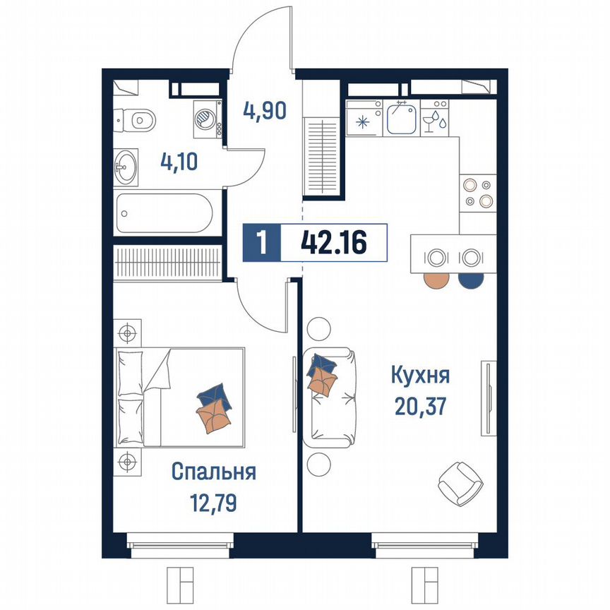 1-к. квартира, 42,2 м², 5/18 эт.