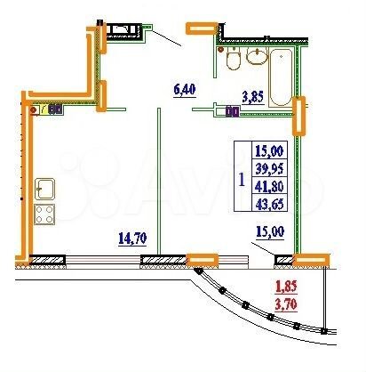 1-к. квартира, 43,5 м², 9/11 эт.