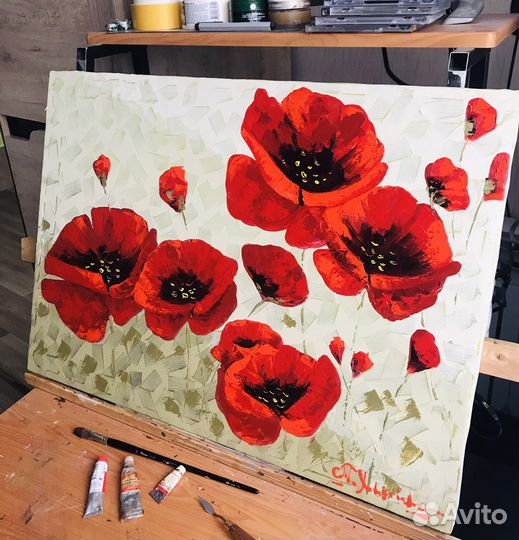 Картина маслом на холсте маки