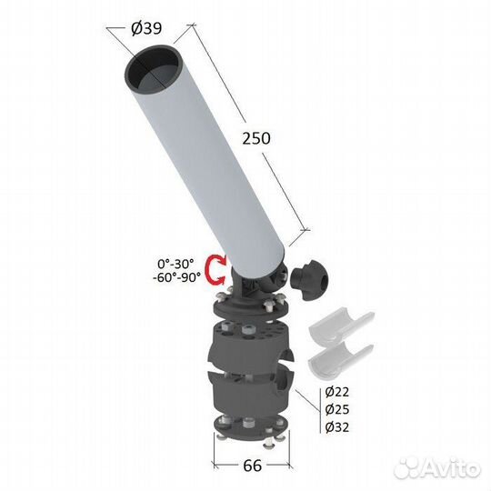 Держатель спиннинга торцевой на леер наклонный, ал