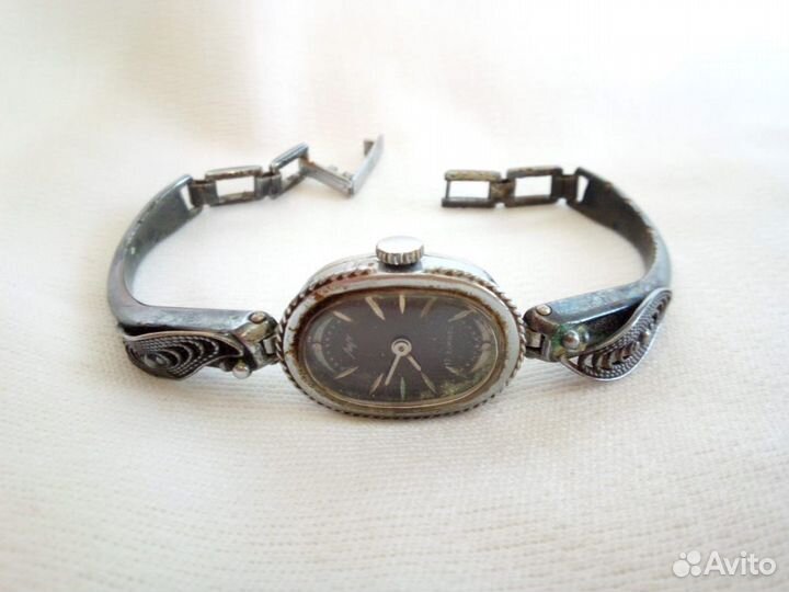 Женские часы Луч,браслет мельхиор, скань, СССР