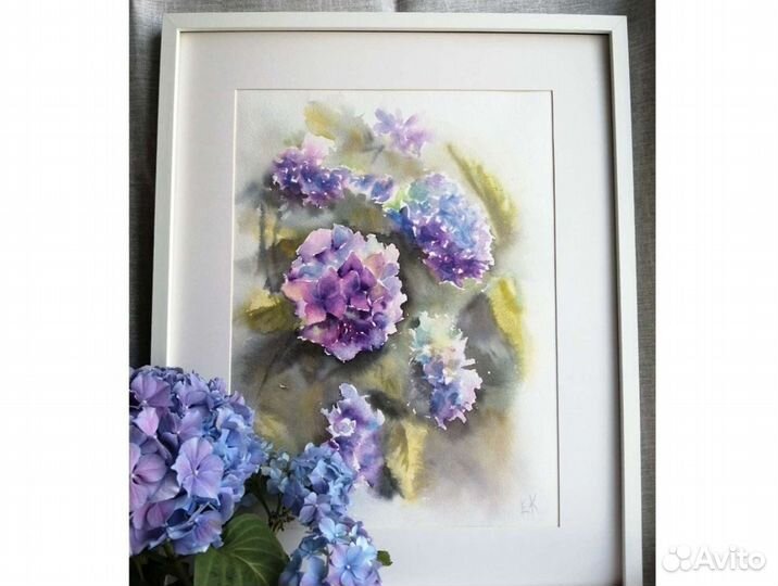 Картина акварелью Гортензия