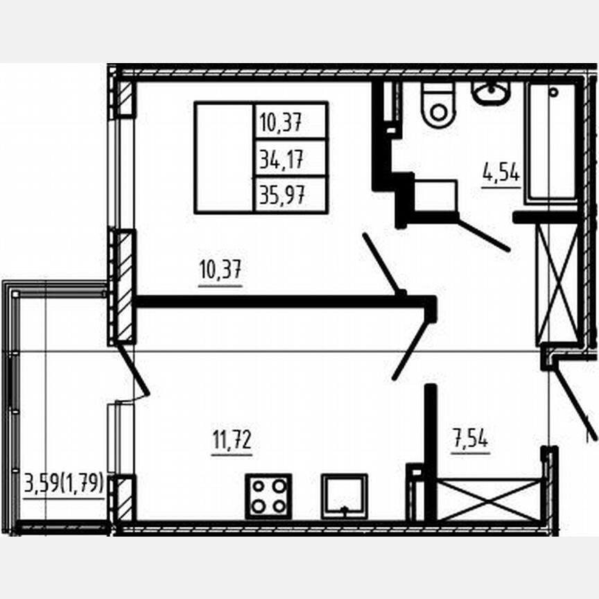 1-к. квартира, 34,2 м², 4/4 эт.