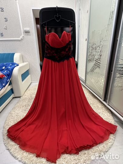 Вечернее красное пышное платье в пол 46-48