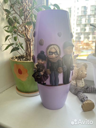 Ваза с декором из полимерной глины