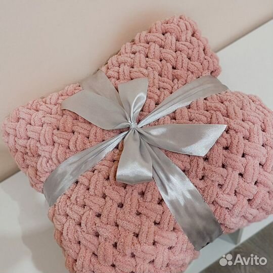 Детский плюшевый плед вязаный из пуффи новый