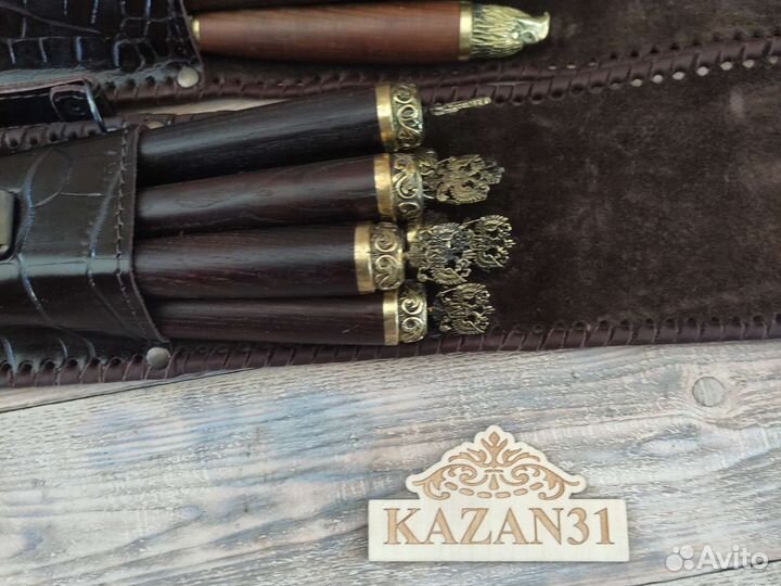 Набор элитных шампуров в колчане из натур кожи