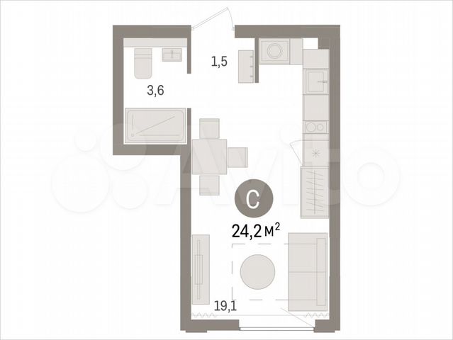 Квартира-студия, 24,2 м², 2/9 эт.