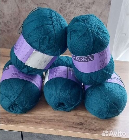 Пряжа чистошерстяная тёмно-бирюзовая 500г