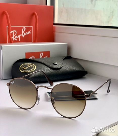 Очки ray ban round metal коричневые