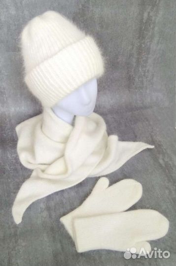 Комплект варежки, шапка, бактус пух норки