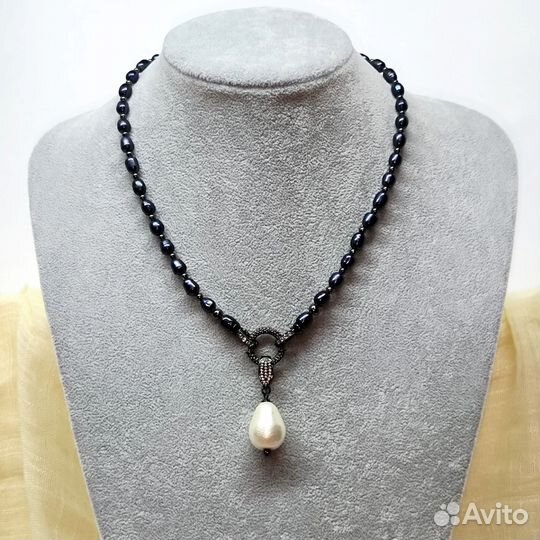 Комплект колье серьги натур.жемчуг синий павлин