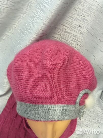 Стильный тёплый комплект -Берет с шарфом теплый