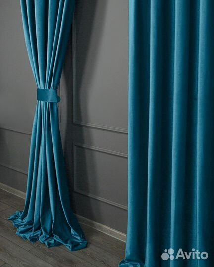 Шторы бархат Беллиссимо бирюзово-синий новые