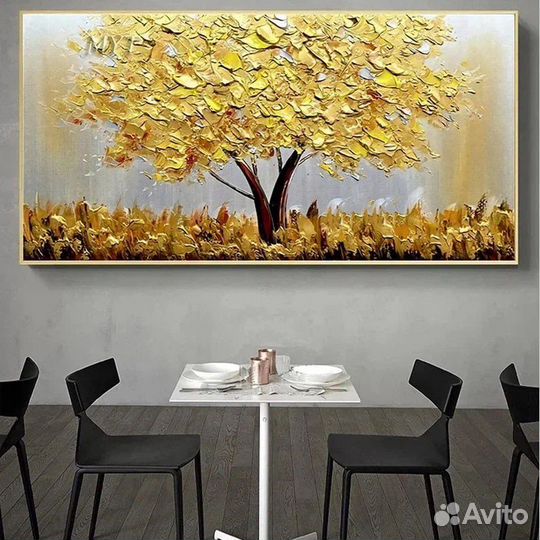 Большая картина маслом на стену Золотое дерево
