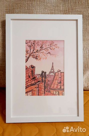 Картина - постер акварельная, в рамке с паспарту