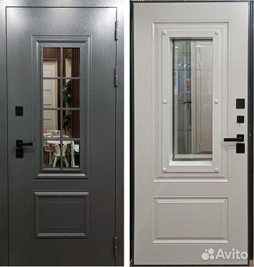 Входная дверь графит с окном и терморазрывом