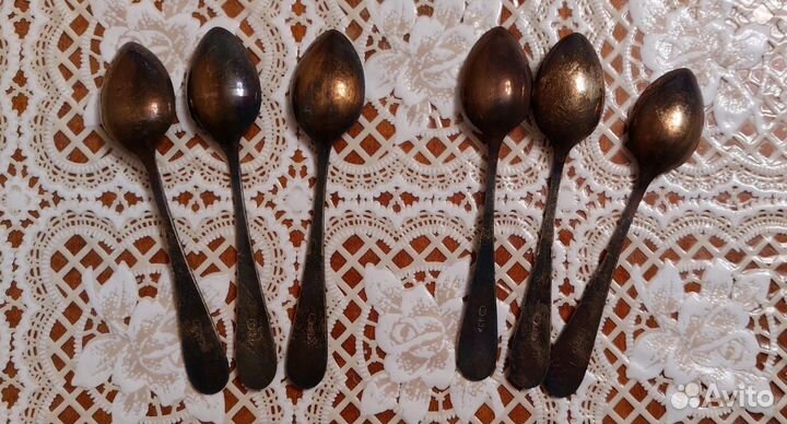 Набор чайных ложек СССР / мельхиор с золоч. / 6 шт