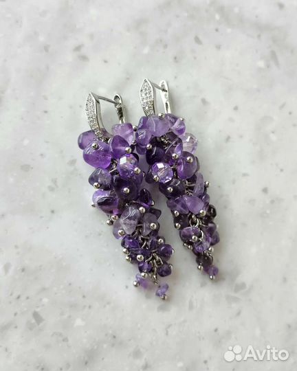 Серьги-грозди аметист