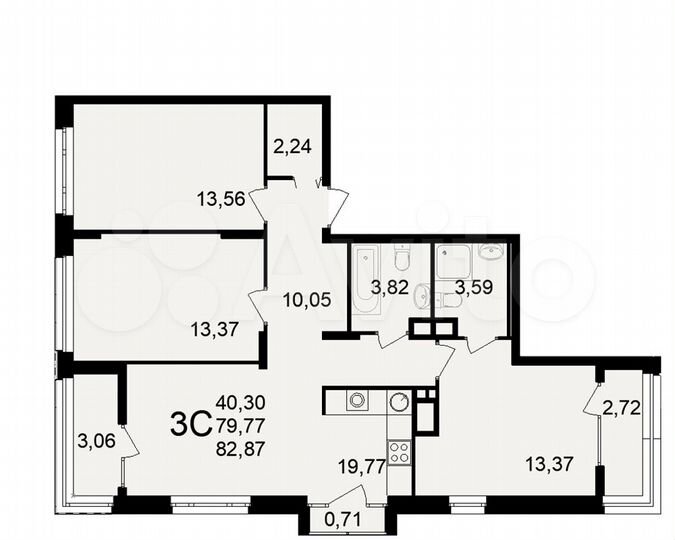3-к. квартира, 82,9 м², 5/25 эт.