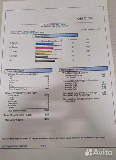 Цветной принтер OKI C130N (требуется замена печки)