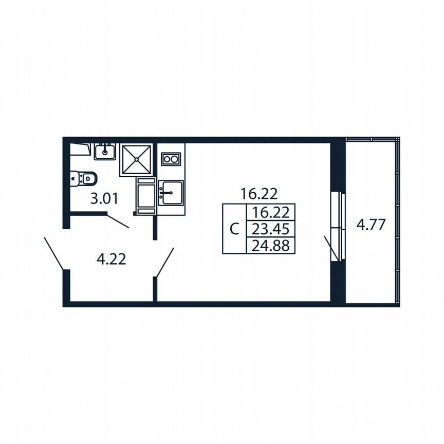 Квартира-студия, 23 м², 12/12 эт.