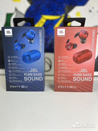 Наушники JBL T280 TWS Plus синий/красный