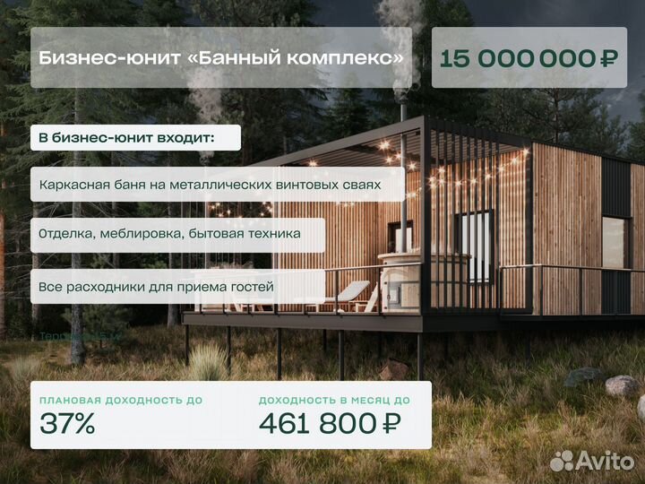 Пассивный доход от бани от 285 000 в мес