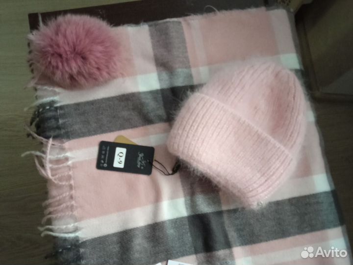 Шапка женская ангора+палантин новое