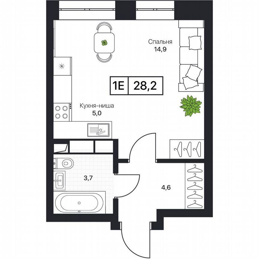 1-к. квартира, 28,2 м², 8/17 эт.