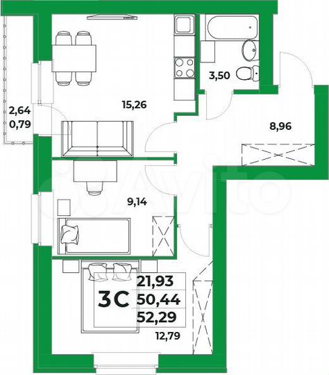 2-к. квартира, 50,4 м², 8/8 эт.
