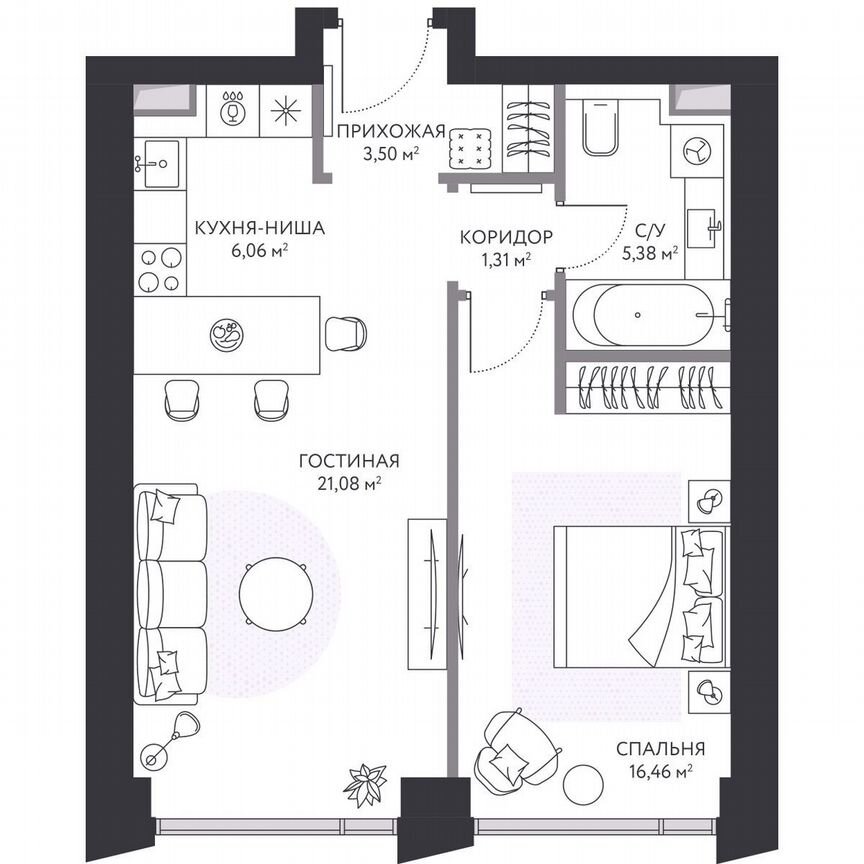 1-к. квартира, 54,3 м², 2/41 эт.
