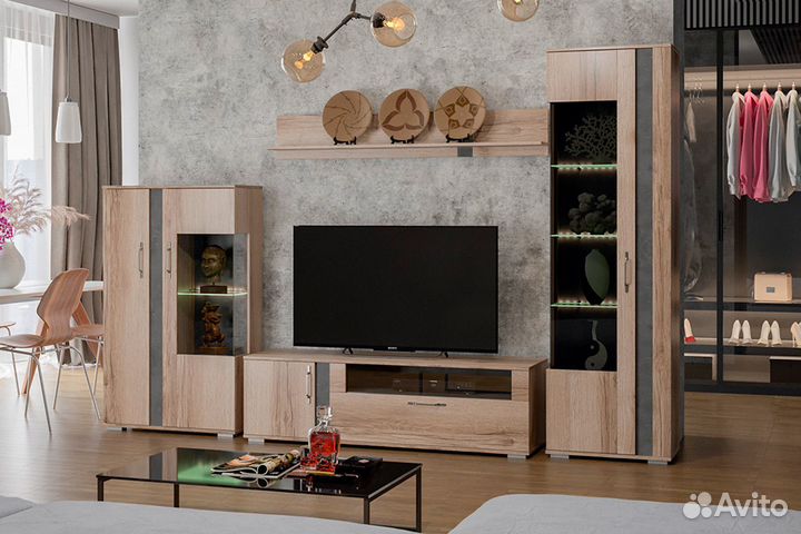 Шкаф для посуды «Брайтон» (Камень/Дуб Делано )