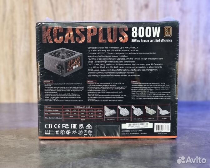 Блок питания 800w Aerocool kcas Plus 80+ Bronze