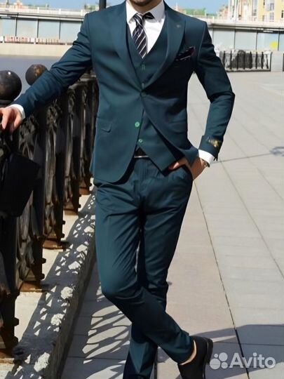 Мужской костюм изумрудный premium